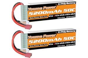 YOUME POWER 2 Packungen 11,1 V Lipo Batterie 5200 mAh, 3 S Lipo Batterie 50C mit Deans T Stecker für RC Auto/LKW, Boot, Drone, Buggy, Truggy, RC Hubschrauber, RC Flugzeug, UAV, FPV (kurz)
