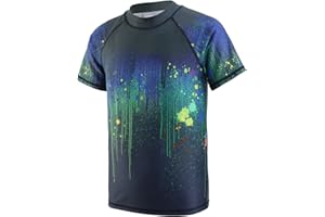 AISYEE Boys Short Sleeve Swimsuit Kids Rash Guard Child Quick Dry Swim Shirts Boys Rash Vest Age 4-16