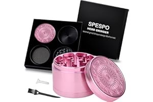 Spespo Herb Grinder, Molinillo de hierbas Premium de aluminio de 2.5 pulgadas（63mm) con flor en relieve, 4 piezas, molinillo grande con raspador de polen (Rosa)