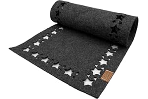 Miqio Design Filz Tischläufer Sterne | Tischläufer Winter | 100x30cm abwaschbar | Filzläufer 0ekotex Filzstoff mit Echtleder Label | Tischdecke Weihnachten- Dunkelgrau anthrazit