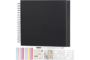 Miaikoe DIY Scrapbook Album 20.5x20.5 cm Hardcover Kraft Blank Paper Scrap Book with 20 Sheets Memory Book for Family Wedding Photography Anniversary (Black)