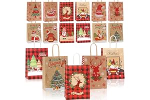 VOPIWOZ Sacchetti Regalo Natale, 12 Sacchetti Natalizi per Regali con Diversi Motivi Natalizi, Buste Regalo Natale con Manici, Utilizzabile per Biscotti, Dolci e Regali