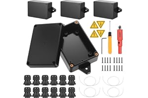 Aoyfuwell 4 Stück Anschlussdose, IP65 wasserdichte Anschlussdose, Elektroinstallationsbox (schwarz), mit 16mm Lochsäge, Schraubendreher und Sicherheitskennzeichen, Kabelschutzbügel - 83x58x33mm