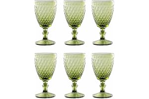 GMMH Set di 6 bicchieri da vino in stile vintage, con rete di vetro, per acqua, longdrink, 6 pezzi, colore verde