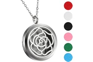 ‎FLONGO Flongo Fragrance Chain Aromatherapy Aroma: Necklace for Essential Oils Stainless Steel Heart Fragrance Chain Diffuser with 6 Coloured Felt Pads Oil Pads Silver for Women