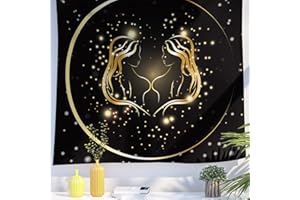 Berkin Arts Tapisserie décorative pour tenture murale en tissu polyester de qualité supérieure Art spatial Tissu doré Gémeaux Les amoureux 150 x 200 CM