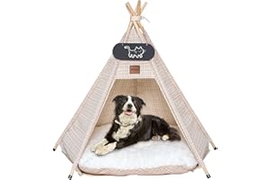 Mooipet Tipi Zelt für Haustiere mit doppelseitigem Kissen Haustierzelt für Hunde/Katzen Haustierhütte Abnehmbar und Waschbar Hundehaus für Meerschweinchen Kaninchen Hamster Kätzchen 50x50x60cm