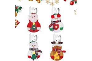 KUIRUNRX Portaposate Feltro Natale, Portaposate di Natale, Sacchetti portaposate Natalizio Babbo Natale Pupazzo di Neve Renna Coltello Borsa Forchetta Set di 4, Per decorare feste, tavole, Natale