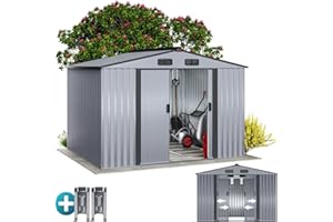 GARDEBRUK® XXL Metall Gerätehaus 5m² mit Fundament 260x205x180cm Schiebetür Metallic-Grau Geräteschuppen Gartenhaus 9m³