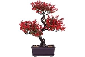 Cabilock Sztuczne drzewko bonsai, dekoracja sztuczna zielona roślina, model, dekoracja, symulacja roślina doniczkowa, do domu, na stół, do biura, na biurko, kolor czerwony