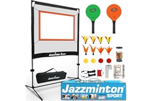 Jazzminton Deporte: el juego de paleta original con red para interiores y exteriores, diversión familiar activa y amigable con las articulaciones, como bádminton, pickleball y tenis con un toque