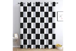 GENERIC Thermal Insulated Blackout Curtains, 92 x 54 Inch, Geometric Striped Checkerboard Printed Noise Reducing Energy Efficient Curtains, Light-Colored Treatments Insulated Drapes for Bedroom, Kids Nursery
