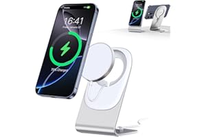 Mag Safe Charger BHHB Mag Safe Charging Station with Stand 15W Wireless Charger for iPhone 16/15/14/13/12/Xs/X/Xr/8 Series and Air Pods 4/3/2/Pro (Silver)