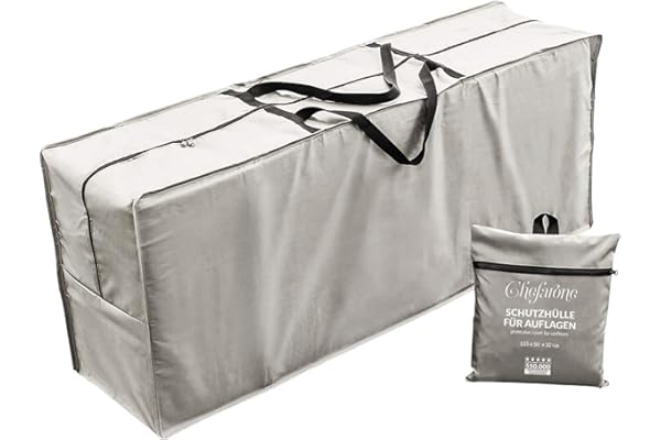 Chefarone Sac de Rangement Imperméable, pour Coussins du Salon Jardin, Protégez Les Extérieur Votre Meuble Épais Polyester Extra Large (125 X 50 X 32cm)