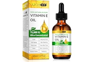 ATOANY Vitamin E Öl Bio für Kosmetik 75,000 IU 60 ml - 100% reines vitamin E Oil für Haut, Gesicht, Haare, Körper - Natürliches Antioxidans Gegen Trockenheit, Falten, Narben und Dehnungsstreifen
