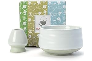 TEANAGOO Ciotola Matcha Bianco Avorio Giapponese con Porta Frullino, 510 ML MB-1 Ciotola da tè Matcha Chawan, Ciotola in ceramica Matcha, Ciotole da tè per Matcha, Ciotola Matcha Chawan