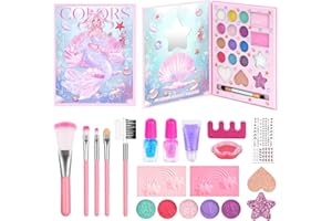 Aomig Zestaw do makijażu dla dziewczynek, 36 sztuk, zestaw kosmetyków, 23 kolory, zabawka do makijażu księżniczki, z lakierem do paznokci, szminka, kuferek do makijażu, dla dzieci w wieku 4-12 lat,