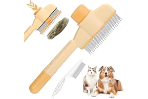 LONNALEE Pettine per pulci autopulente per animali domestici, pettine per pulci per gatti, spazzola autopulente per la cura dei capelli lunghi e corti, pettine per capelli di gatto con pulsante di sblocco