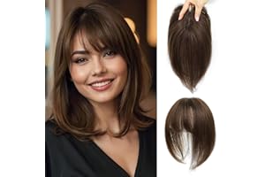 UIPEUBO Hair Toppers for Women Real Human Hair Toppers with Thinning Hairpieces for Women with Bangs 10 Inch Upgrade Swiss Lace Base Human Hair Topper for Cover Gray Roots(4#)