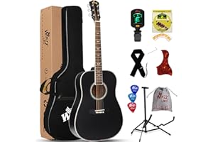 Winzz Schwarz Akustikgitarren 4/4, Anfänger Gitarren 41 Zoll mit Gitarrentkoffer, Stimmgerät, Gurt, Plektren, Extra Saite und Gitarrenständer