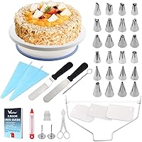 WisFox Tortenplatte Drehbar Tortenständer Kuchen Drehteller Cake Decorating Turntable mit Zuckerguss, Spritzbeutel und…