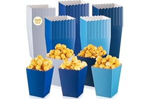 Geiserailie 100 Pcs Mini Popcorn Boxes for Party Colorful Paper Candy Favor Containers Buckets Supplies for Movie Theater Christmas Birthday Carnival Bridal Decorations(Blue,Classic Style)