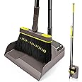 JEHONN Dustpan and Brush Set with 138 CM Long Handle, Tall Sweeping Broom with 180 Degree Swivel Head, Unique Garden Dust Pan with Comb Teeth for Indoor Outdoor Home Lobby Kitchen Office Room