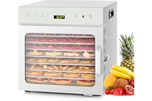 Kwasyo Déshydrateur en acier inoxydable avec livret de recettes, 8 Plateaux, régulateur de température de 30 à 90 °C, fonctio