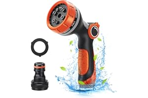 Cooyou Garden Hose Pipe Spray Gun, 10 Adjustable Patterns Hosepipe Nozzle Gun with Thumb Control, Anti-Slip & Leak Proof High Pressure Spray Nozzle for Plant Watering, Car and Pet Washing, Orange