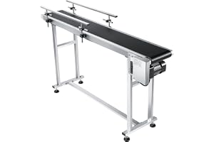 VEVOR Motoriserad remtransportör 1498,6 x 198,1 mm transportband i rostfritt stål antistatisk PVC-transportband dubbelt räcke för bläckstrålekodning