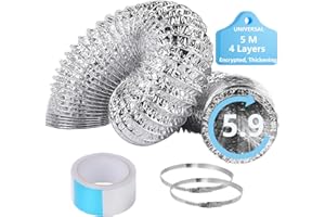 Wąż wyciągowy Omtofo 150/153mm, wąż wentylacyjny 5M z izolacją aluminiową, 4 warstwy szyfrowania i pogrubienia, do klimatyzacji, suszarki, okapu, suszarki bębnowej, wentylatora wyciągowego