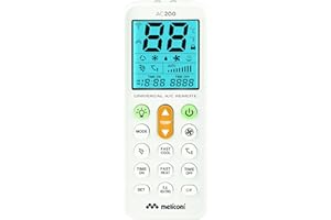 Meliconi AC 200 Telecomando Universale per Condizionatori/Climatizzatori Compatibile con la Maggior Parte dei Marchi, con Schermo Retroilluminato e Funzione Torcia, bianco, 802102