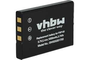 vhbw Bateria kompatybilny z Toshiba Camileo P10, HD, H10, H20, Pro, P30 HD Pro, S10 pro aparat Digicam DSLR (1000 mAh, 3,6 V, litowo-jonowa)