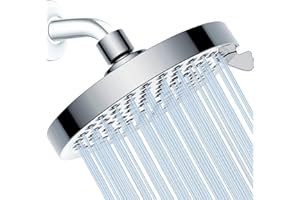 JINYOMFLY Soffione Doccia Rotondo 6 Pollici, 7 Modalità Soffione Doccia Fisso a Pioggia, Soffione Doccia Anticalcare, Testa Doccia Regolabile 360°