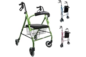 Mobiclinic, Déambulateur pour personnes âgées, Modèle escorial, Marque européenne, Pliable, Freins manuels, En aluminium, Avec panier, Léger, Siège, 4 roues, Vert