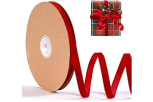 FAKILO Nastro di velluto rosso da 0,9 cm x 23 m, nastro in velluto rosso perfetto per albero di Natale, ghirlande, confezioni regalo, fiocchi, bouquet di fiori, decorazione per la casa di nozze