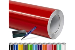 Folindo® Autofolie Rot Glanz (23€/m²) - 50 x 152 cm - Selbstklebende Car Wrapping Folie mit Luftkanälen - inkl. Rakel & Cutter - Blasenfreie Auto Folierung - Hochwertige Vinylfolie