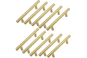 MARGUERASW Lot de 10 Poignées de Meuble Dorées en Acier Inoxydable - Cuisine, Entraxe 128mm