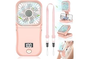 Kouric Ventilador de Mano Electrico,Mini Ventilador usb 5 Velocidades,Ventilador Portatil Mano Plegable 180°,Ventilador Portátil Recargable con Power Bank,Ventilador Mano de Mesa-Rosa