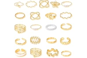 KINWODON 20 Pcs Vintage Gold Knuckle Rings Set, Adjustable Gold Rings for Women, Open Ring Set Boho Stackable Finger Ring for Women Girls Chunky Rings