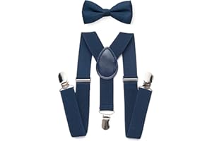 RSXING Kids Braces Bow Tie Set-Toddler Adjustable Suspenders Bowtie Elastic Band with Clip-on Y-Shape Suspender set Boys The Classic Bow Tie Braces for Wedding, Formal Events