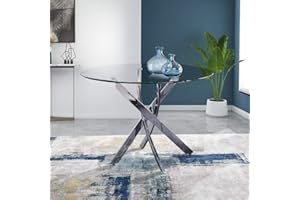 ‎GOLDFAN GOLDFAN Esstisch Rund Glas Moderner Küchentisch Runder Glastisch Esszimmertische für Esszimmer Wohnzimmer Küche, 90 cm, Silber