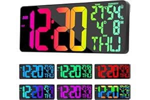 XREXS 18 Inch Large Digital Wall Clock, 10 RGB Color Changing, Date/Temp/Humidity Display, Auto Dimming Digital Clock for All Large Spaces Use