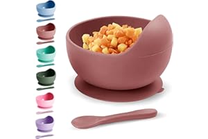 Xabono Baby Plates with Suction BPA Free Suction Plates for Baby Easy to Wash Suction Bowls for Baby and Silicone Baby Spoon Ejoyable Desing Baby Bowls First Food (Dusty Rose)