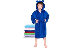 Twinzen - Accappatoio Bambini Cotone : Ragazzo e Ragazza - 100% Cotone OEKO-TEX® Senza Prodotti Chimici - 2 Tasche, Cintura, Cappuccio con Orecchie