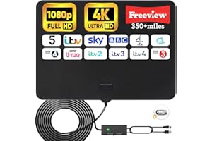 BAOLUOD Indoor TV Aerial, Large Size Digital TV Aerial 350+ Miles Range & 360° Reception, Amplified TV Antenna with Signal Booster & 16.4 ft Cable for Freeview 4K/1080P/HDTV Local Channels