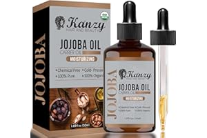 KANZY HAIR AND BEAUTY Kanzy - Aceite de jojoba orgánico prensado en frío, 50 ml, aceite de jojoba 100% puro para el crecimiento del cabello, uñas, pestañas y cejas, vegano y libre de crueldad animal para piel, cara y