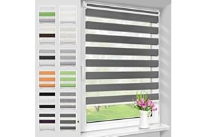 Deswell Store Enrouleur Jour Nuit sans Perçage, Gris Foncé, 60x150cm, Store Tamisant pour Fenêtre ou Porte, Installation Facile avec Clips, pour Chambre, Salon, Cuisine, Bureau