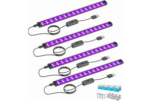 Onforu 10W tube de lumière noire, USB 28cm lampe de lumière noire, 385-400nm lumière UV, lumière noire LED UV Bar pour discothèque, club, glow party, accessoires de fête, décoration d'Halloween,4er