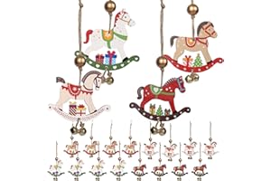 HAKOTOM 16 Stück Schaukelpferd Weihnachtsanhänger Holzpferd Anhänger Weihnachten Holzanhänger Weihnachtsbaumschmuck für Weihnachtsbaum Hängende Christbaumschmuck Baumbehang Christbaumanhänger